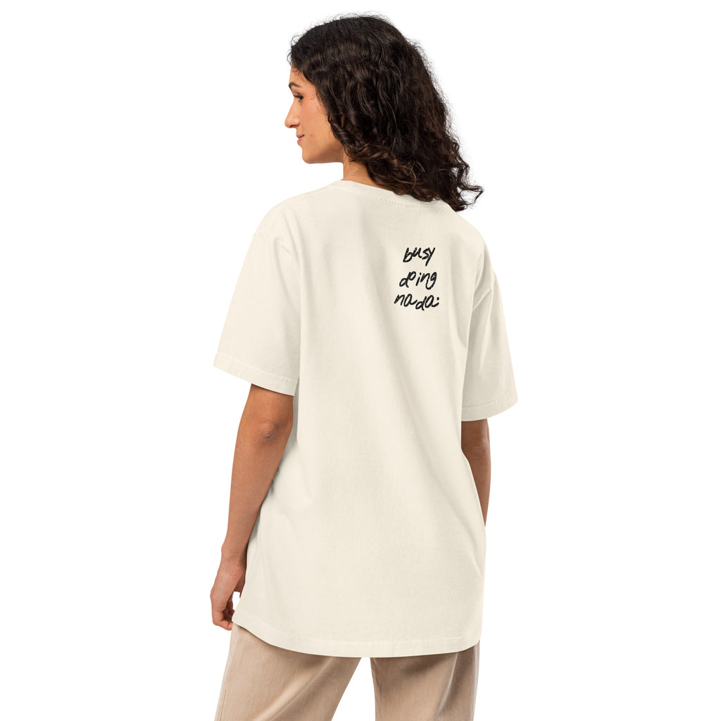 KUADRO 'Busy doing nada' oversized tee in vintage white — back print flat